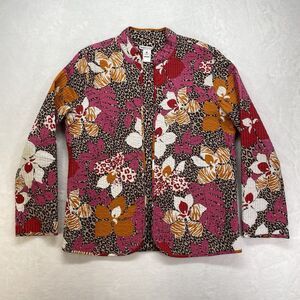 Rebecca Malone Reversible Floral‎ Cheetah Print Lightweight Cotton Zip Jacket M